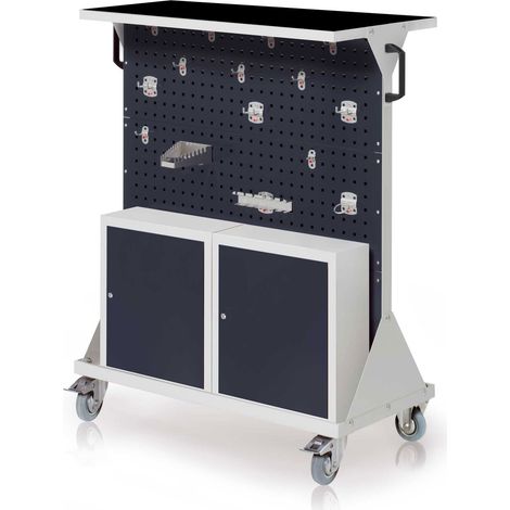 Kappes RasterMobil® mobiler Arbeitsplatzschrank Größe 3 1270x1000x500mm 24-teilig mit Auflageboden inkl. Riffelgummimatte und Einhängeschrank anthrazitgrau