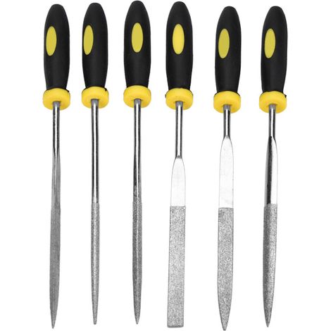 Ortviai Lot de 6 mini limes métalliques pour bois et métaux – RT-F021, lime diamantée bicolore 3 × 150 mm (1/5)