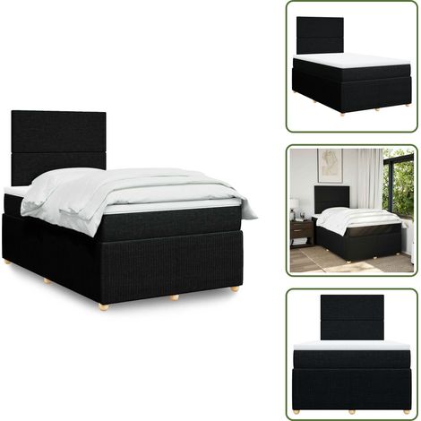 vidaXL Sommier à lattes de lit avec matelas noir 120x190 cm tissu