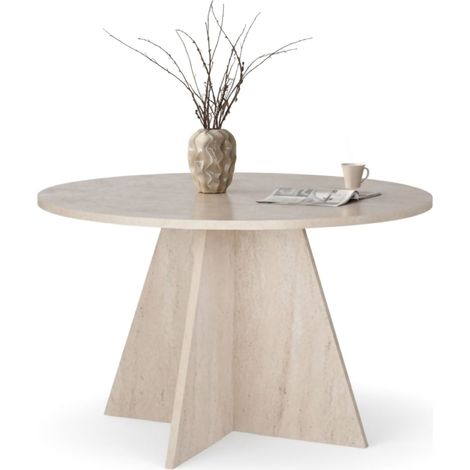 Fester Tisch Racale, 4 Plätze, Rundform, Belastung 60 kg, 120x120x75h cm Weiß Marmor