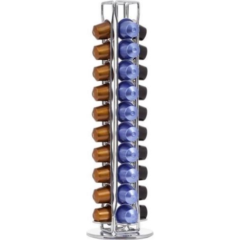 Support Dosettes - Nespresso - Rotatif - Inox - Bleu - 40 Capsules (1/4)