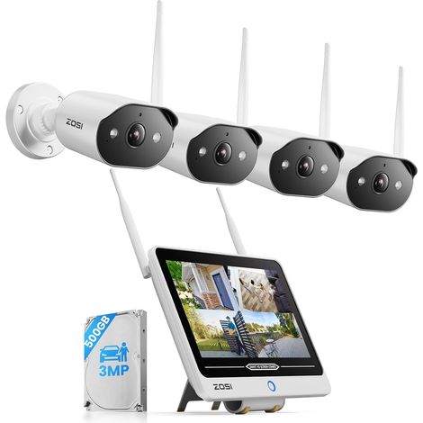 Kit Caméra Surveillance WiFi6 Extérieur NVR 12″Écran 8CH 500 G Détection IA Personne, Vision Nocturne Couleur Alerte Instantanée, Surveillance Domestique 24/7 (1/5)