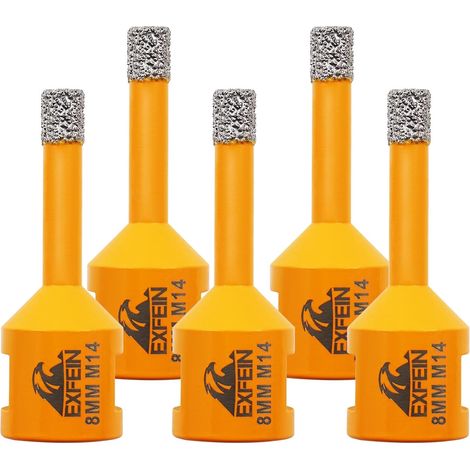 Forets Carrelage Diamant 8mm - 5 Pièces 8mm Trépans de Forage avec Filetage M14 pour Perçage à sec en Porcelaine Carrelage Granit Marbre (1/5)