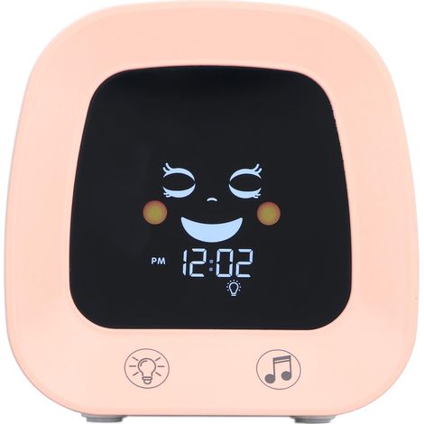 Réveil enfant rose avec musique douce et veilleuse, idéal pour l'apprentissage du sommeil. (1/5)