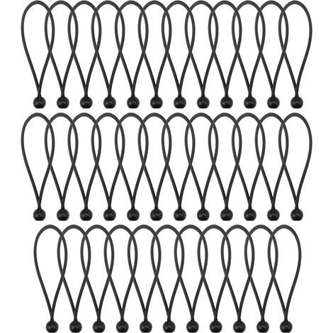 Lot de 35 tendeurs élastiques noirs avec boules, boules élastiques portables et résistantes de 20 cm, tendeurs élastiques tressés en polypropylène et latex pour bâches (1/5)