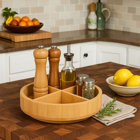 Vassoio girevole in bambu - 4 scomparti cucina e bagno