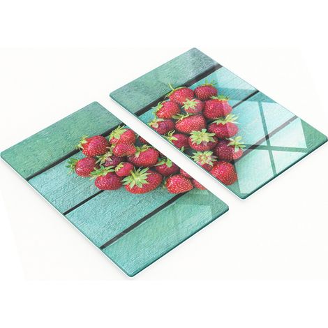 Planches de service en verre pour la cuisine, décorées de cœurs et de fraises, 2 x 30 x 52 cm (1/5)