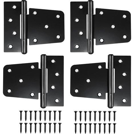 Lot de 4 charnières de porte robustes. charnières plates pour abris de jardin. granges et clôtures en bois (vis incluses) (noir) (1/5)