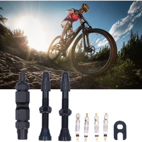 Tige de valve tubeless 1.6 pouces type français en alliage d'aluminium pour vélos de route et VTT, Noir