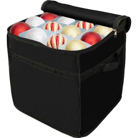 Boîte de rangement d'ornements de noël avec séparateur, en Nylon 600D, support de 64 boules, organisateur, bac d'ornements de vacances pour décorations, noir (1/5)