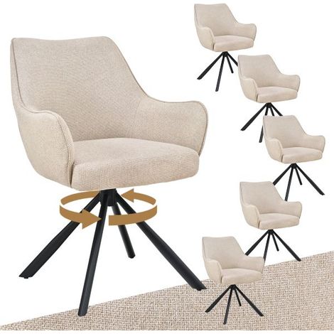 Bon Furni Tissu Chaise de salle à manger Beige, Lot de 6, pivotante 360°, ergonomique avec coussin à ressorts, fermeture éclair cachée et pieds réglables (1/5)