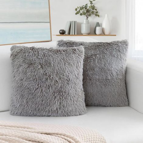 HOXILEELEO - Lot de 2 Housse de coussin,housse de coussins de canapé, coussin décoratif housse moelleux doux, carré housse coussin canapé pour salon canapé chambre voiture,40 x 40 cm (gris) (1/5)