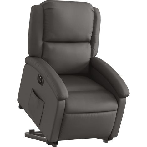 Fauteuil relax TV fonction de levage électrique très confortable en gris cuir véritable DEC028335 (1/5)
