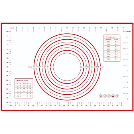Reusable Non-Stick Silicone Baking Mat Fondant Dough Pastry Mat with Measuring Cup, 60 x 40 cm (Red)