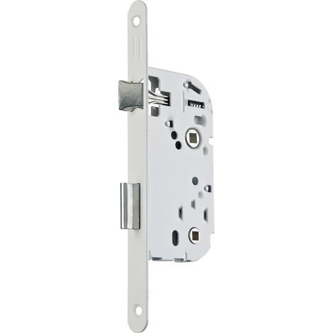 Serrure à Encastrer Blanc - 1 Unité - Acier Verni - Verrouillage à Condamnation Réversible - Porte Salle de Bain et WC - Axe 40mm (1/5)