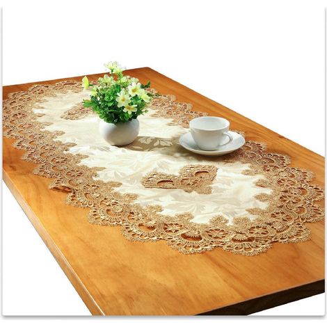 Oval Tischläufer mit Spitze 70x130cm Gold