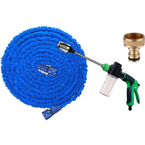 Tuyau d'Arrosage Extensible 25FT (7,5m) - Pistolet à Longue Tige avec Réservoir à Mousse Vert, Kit Complet (Bleu)-lsw (1/4)
