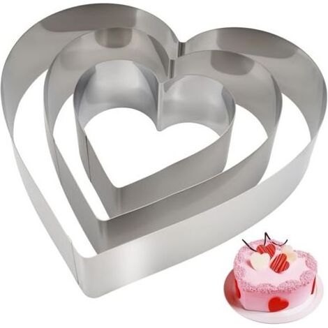 Pair Lntyq 3 Pièces Cercle Patisserie Coeur, Moule Patisserie Coeur en Acier Inoxydable, Diamètre 10/15/20,5 cm Hauteur 4.5 cm, Cercle a Patisserie Moule Coeur, Moule Gateau Coeur Pour Pâtisseries Gât (1/5)