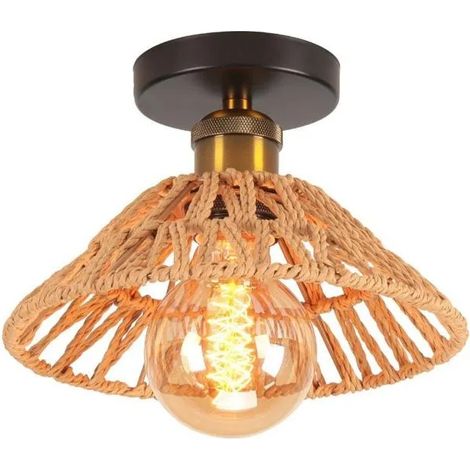 Plafonnier Industriel E27 Lampe de Plafond Vintage en Corde de Papier E27 Luminaire Abat-jour en Chapeau pour Salon Chambre (1/5)