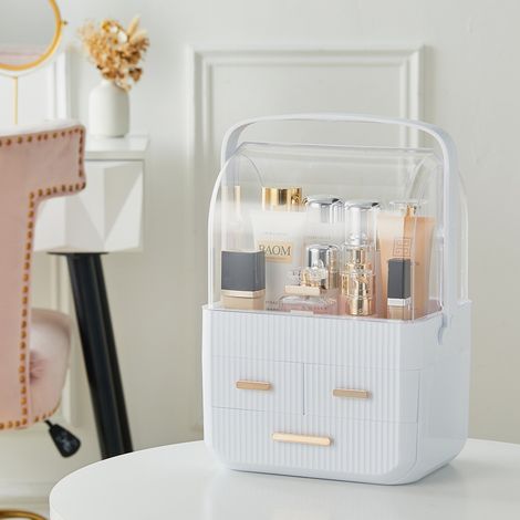 White Desktop 3 Drawers Cosmetics Storage Organizer (1/5)