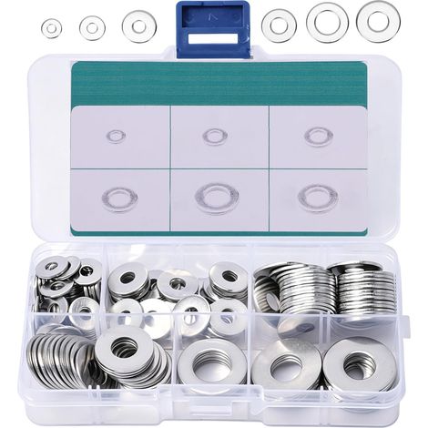 Rondelles Inox, Rondelles Plates, Assortiment Rondelles, Acier Inoxydable 304, M4 M5 M6 M8 M10 M12, 135 Pièces, Rondelles Carrosserie, Vis Écrous Tiges Filetées, Anticorrosion (1/5)