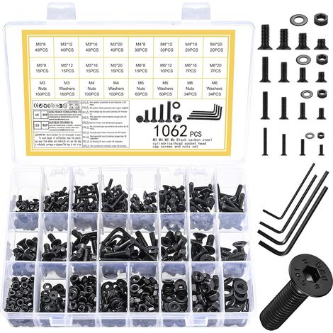 1062 Pièces Vis, Boulons, Écrous, Rondelles, Acier Carbone 10.9, M3 M4 M5 M6, Mécanique Auto