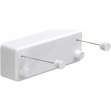 Corde à linge rétractable ABS + Sèche-linge en aluminium avec double corde réglable en acier inoxydable style hôtel très résistant, méthode de fixation murale, 13,8 pieds, blanc (1/5)