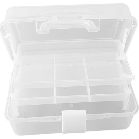 Faltbare Aufbewahrungsbox mit drei Fächern – Vielseitiger, tragbarer Organizer für Bastelbedarf, Kosmetik und Accessoires – Werkzeugkasten mit weißem Griff (1/5)