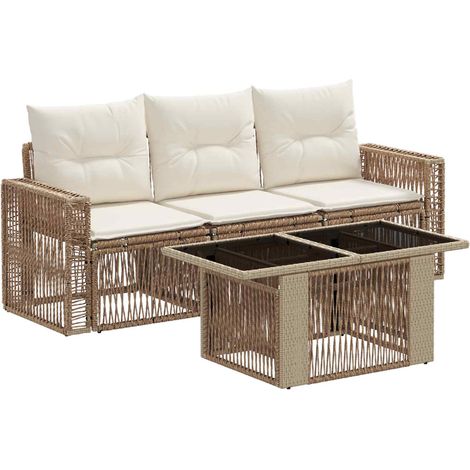 Conjunto de sofás de jardín 4 uds. Beige y blanco crema vidaXL (1/5)