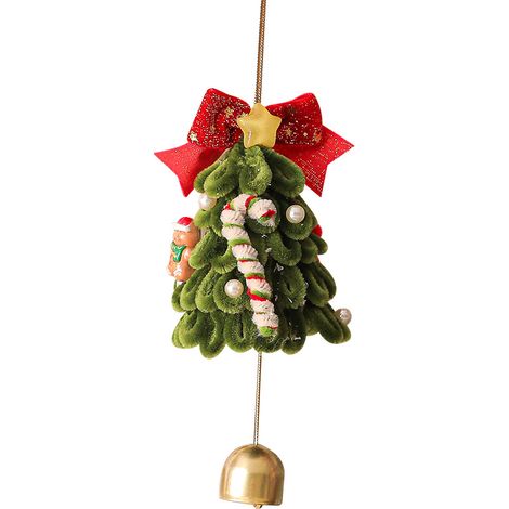 Pendentif sapin miniature chenille, déco Noël avec étoile brillante et sucre d’orge (1/2)