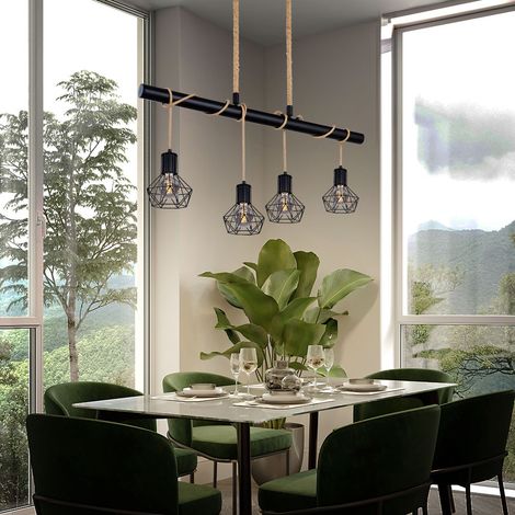 Lampada a sospensione vintage lampada a soffitto nero sala da pranzo lampada a griglia lampada a sospensione nero design a gabbia, 4x attacco E27, 100x15x120cm, soggiorno sala da pranzo