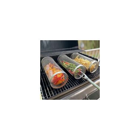 2099cm Panier à Griller Roulant Grille de Barbecue en Acier Inoxydable avec Panier de Grillage cylindrique pour lémes de Gril extérieur, Frites Accessoires de Cuisson au Gril 3pcs B