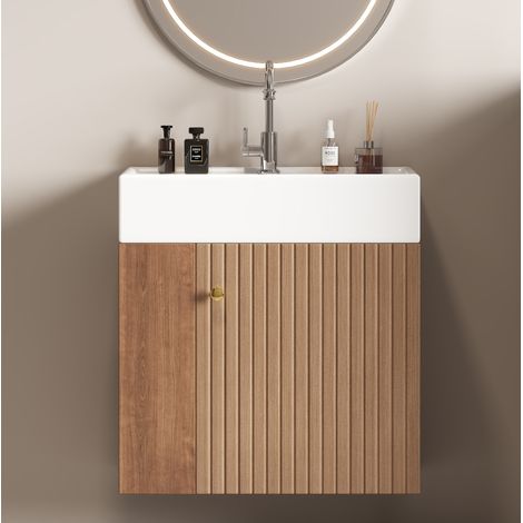Waschtischunterschrank (69.0x52.0x32.0 cm), mit Ablageschrank und Seitenfächern, MDF, Braun (1/5)