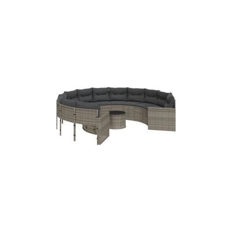 Canapé de jardin avec table coussins rond gris résine tressée (1/5)