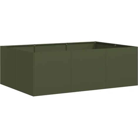 Jardinière rectangulaire extérieure moderne fond ouvert 120 x 80 x 40 cm en acier vert olive (1/5)