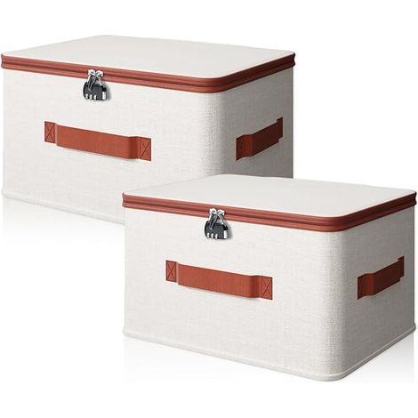 Lot de 2 boîtes de rangement verrouillables avec couvercle en tissu pliable avec serrure à combinaison, fermeture éclair et poignées pour jouets, vêtements (40 x 30 x 21 cm) (1/4)