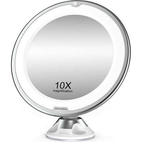 Grossissant Miroir Maquillage 10x avec Lumières LED 1 Joint à Bille d'attache Ajustable à 360° Miroir Cosmétique Portable, pour Salle de Bain, Voyage (1/4)