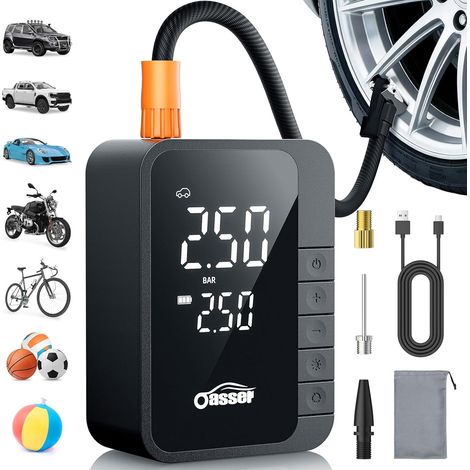Gonfleur Pneus Voiture sans Fil 6000mAh Mini Compresseur à Air Portatif 150 PSI (10,3 Bar) Inflation Rapide Cylindre 19 mm Type-C USB Charge avec Tuyau de 30 cm et Sac de Rangement (1/5)