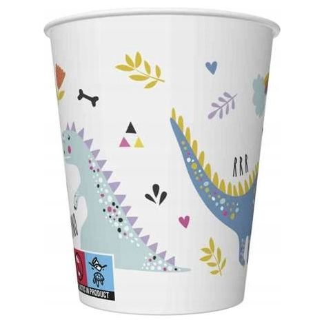 Bicchieri di carta per feste a tema dinosauri, 250 ml, confezione da 8 pezzi.