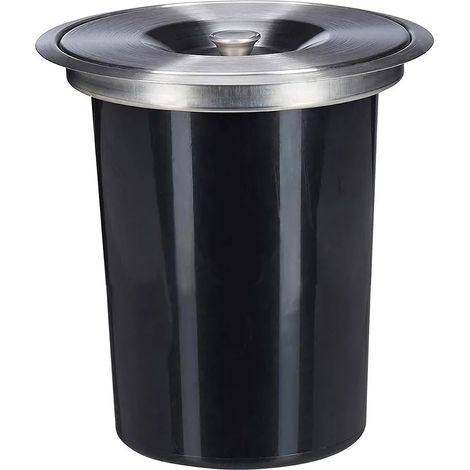 WELL HOME - Cubo de basura integrable en encimeras, con tapa en acero inoxidable de 8L Negro (1/3)