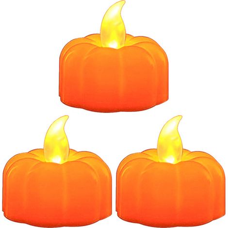 Candela decorativa senza fiamma con motivo a zucca, luce costante, 3 pezzi (bianca)