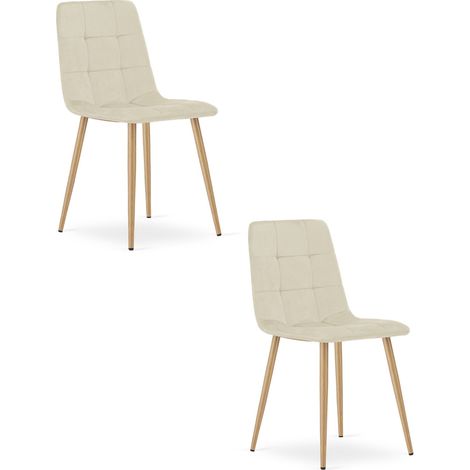 Set di 2 sedie Kara in velluto beige chiaro e gambe effetto legno (1/5)