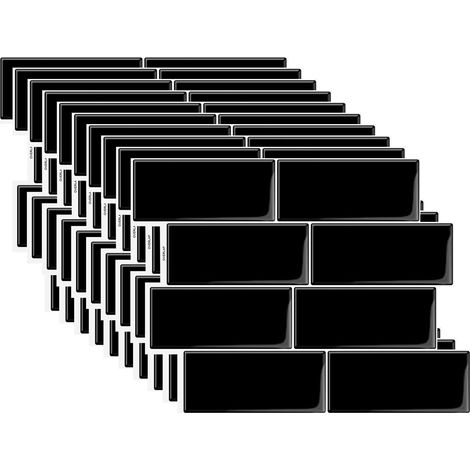 Lot de 10 carreaux de crédence autocollants muraux, noir 3D, adaptés à la cuisine et à la salle de bain, 29,36 x 21,3 cm (de cuisine) (1/5)