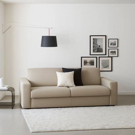 Talamo Italia Sofá fijo Selene, Sofá de 2 plazas, 100% Made in Italy, Sofá Sala de estar, en tela acolchada, con reposabrazos delgados, Cm 160x95h90, Tórtola, con embalaje reforzado (1/5)