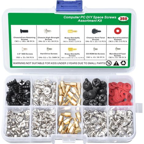 Kit de 350 tornillos para placa base de PC, conectores universales macho a hembra M3, compatible con SSD de 2,5 pulgadas, ventiladores, etc. (1/5)