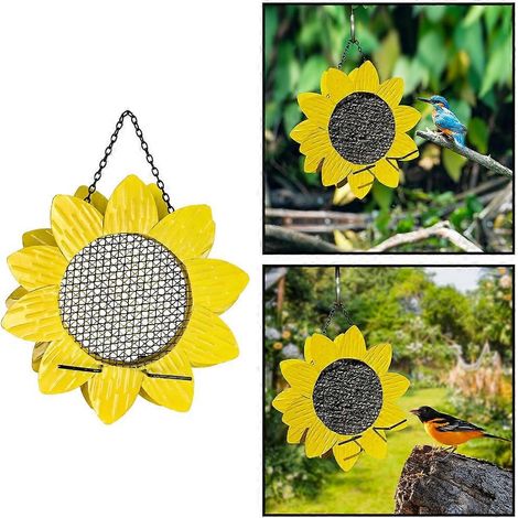 Mangeoires suspendues en métal en forme de tournesol avec perchoir pour oiseaux sauvages (1/4)