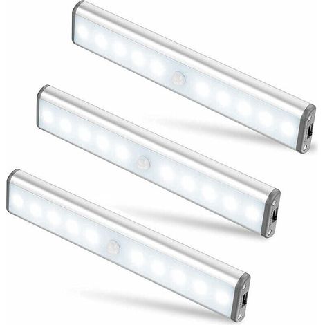 Set of 3 x 10 LED lights, wireless, USB rechargeable, magnetic, motion sensor, 2 lighting modes, portable. Closet light, emergency light, children's night light (1/4)