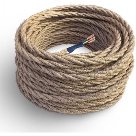 Textilkabel, verdrillt, Jute, 3 Meter, geerdet, für Innenräume, Lampe (1/5)