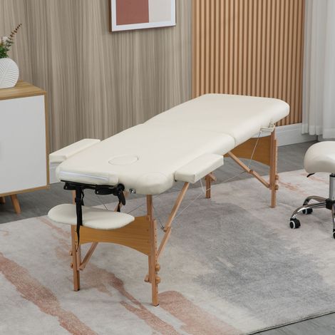 Klappbare Kosmetikmassageliege/-tisch aus Holz, 2 Zonen, Creme