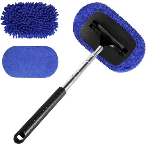 Nettoyeur de Pare Brise de Voiture 3 en 1,Brosse Nettoyage Vitre Intérieur et Extérieur avec Manche Télescopique INOX (33 101cm), (1/5)